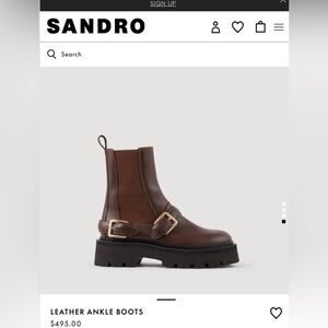 Sandro Chocolate Leather Buckle Boots